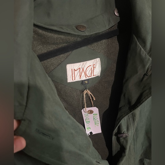 Vintage Image suede-like and wool trench coat greenish - Picture 2 of 3